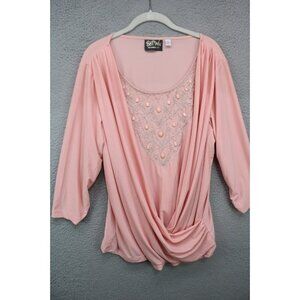 Bob Mackie Wearable Art Beaded Silky Wrap Blouse-Size XL-Nice